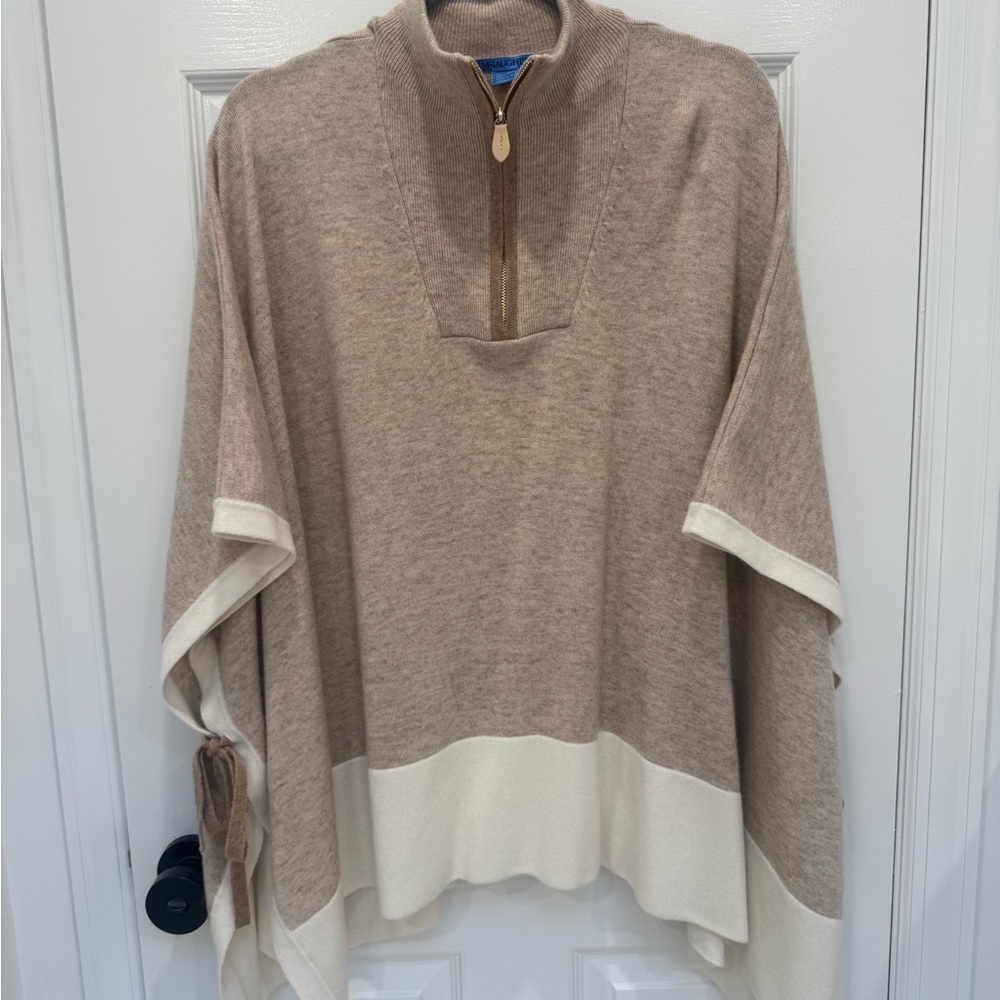 J. McLaughlin Tan and Cream Zip Up Sweater